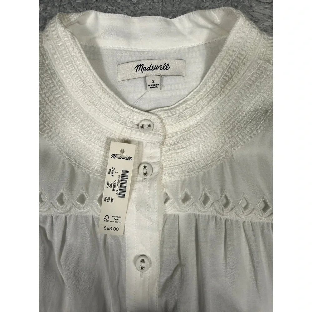 Madewell Eyelet Smocked Blouse Womens 2 White NWT Boho Puff Sleeve NW062